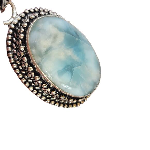 Sterling Silver Larimar Pendant – Oval Handmade Blue Stone Necklace - Picture 11 of 11